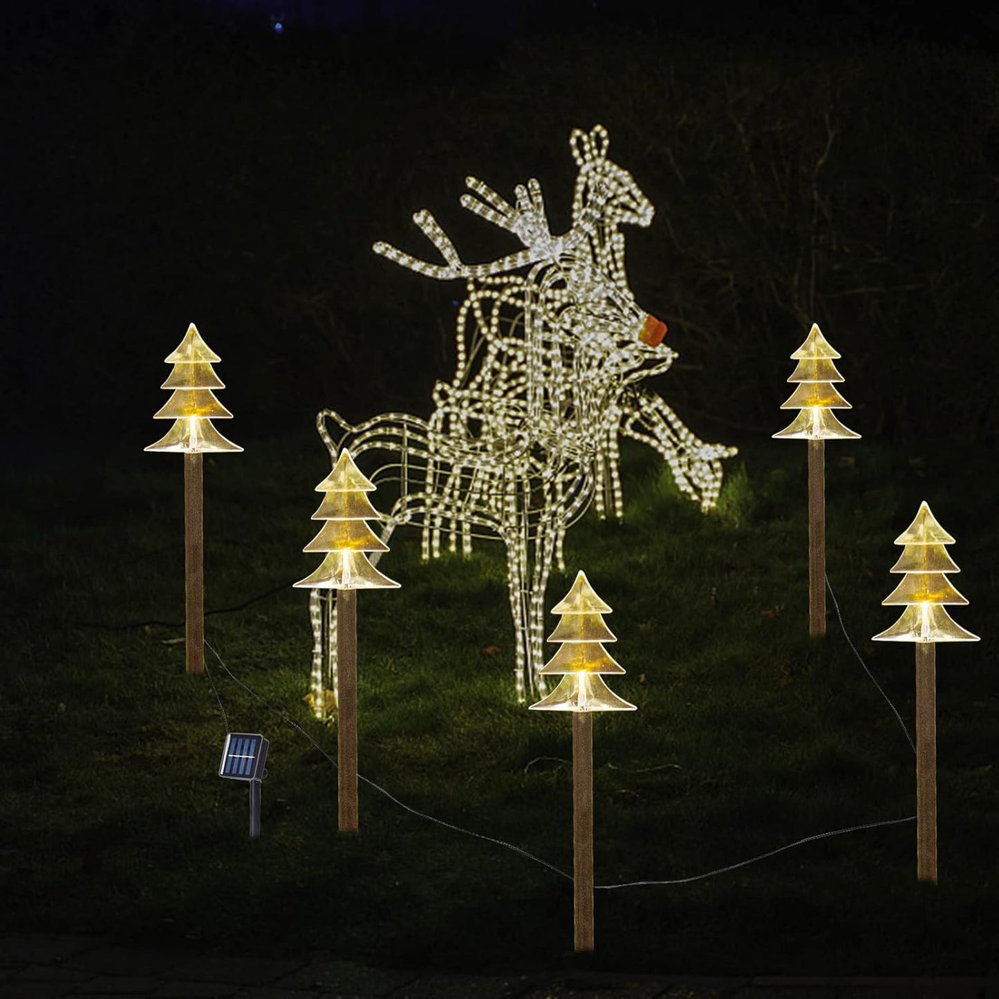 Christmas Solar Pathway Lights Outdoor Decorations，Xmas Tree Lights Waterproof Led Garden Stake Light for Walkway Yard Lawn Porch Holiday Decor 5-Pack (Small Tree, 5 Pack)