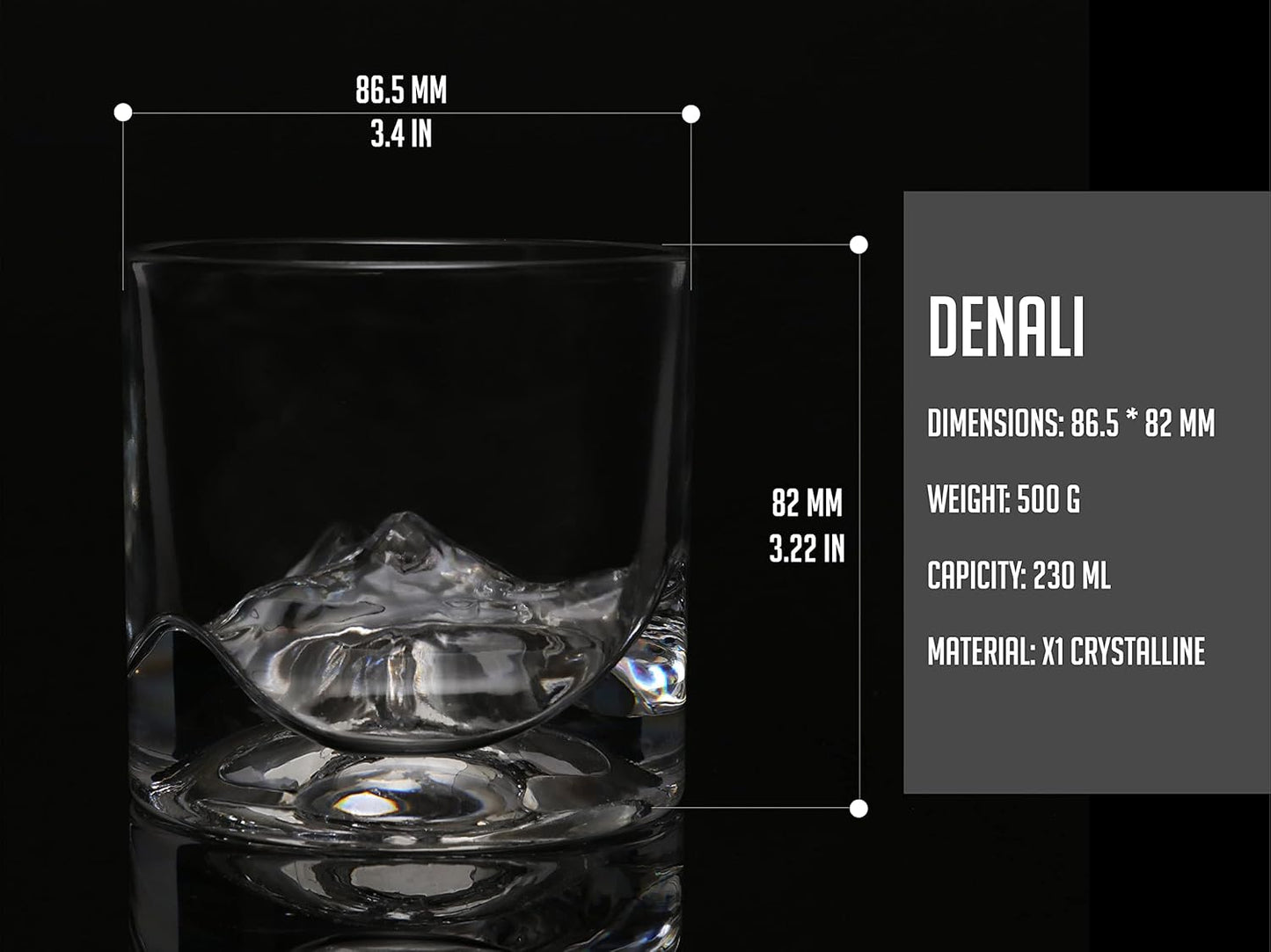 Denali Mountain Heavy Crystal Whiskey Glasses Gift Set of 2, Thick Freezable Bourbon Glass 1lb Each, Premium Whiskey Gifts for Men, Frozen Crystal Chills Cocktails, 10 oz