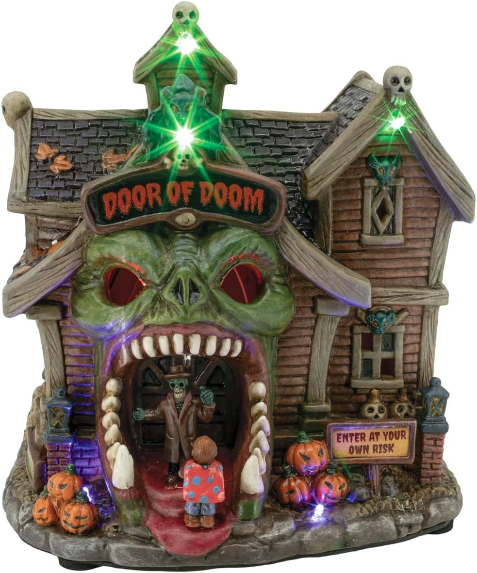 Door of Doom Halloween Village with LED Lights and Music with Volume Control
