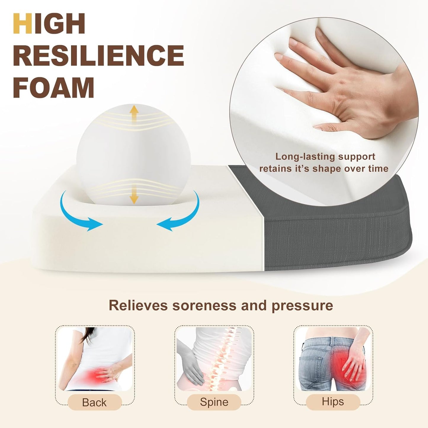 downluxe Chair Cushions for Dining Chairs, Waterproof Kitchen Chair Pads, Non-Slip Dining Seat Cushion with Ties, 17" x 16" x 2.5", Dark Grey, 6 Pack