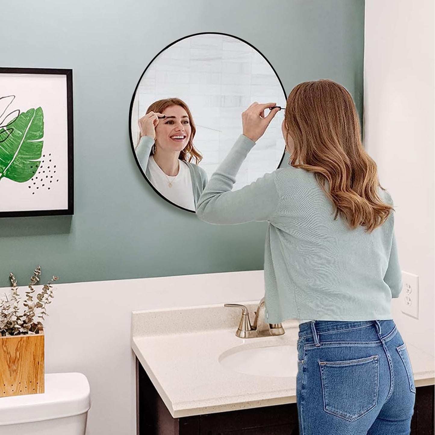 Fabuday Black Round Mirror for Wall 24 inch - Circle Mirror for Bathroom, Entryway, Living Room, Hallway, Vanity Decor, Big Matte Metal Frame Mirror