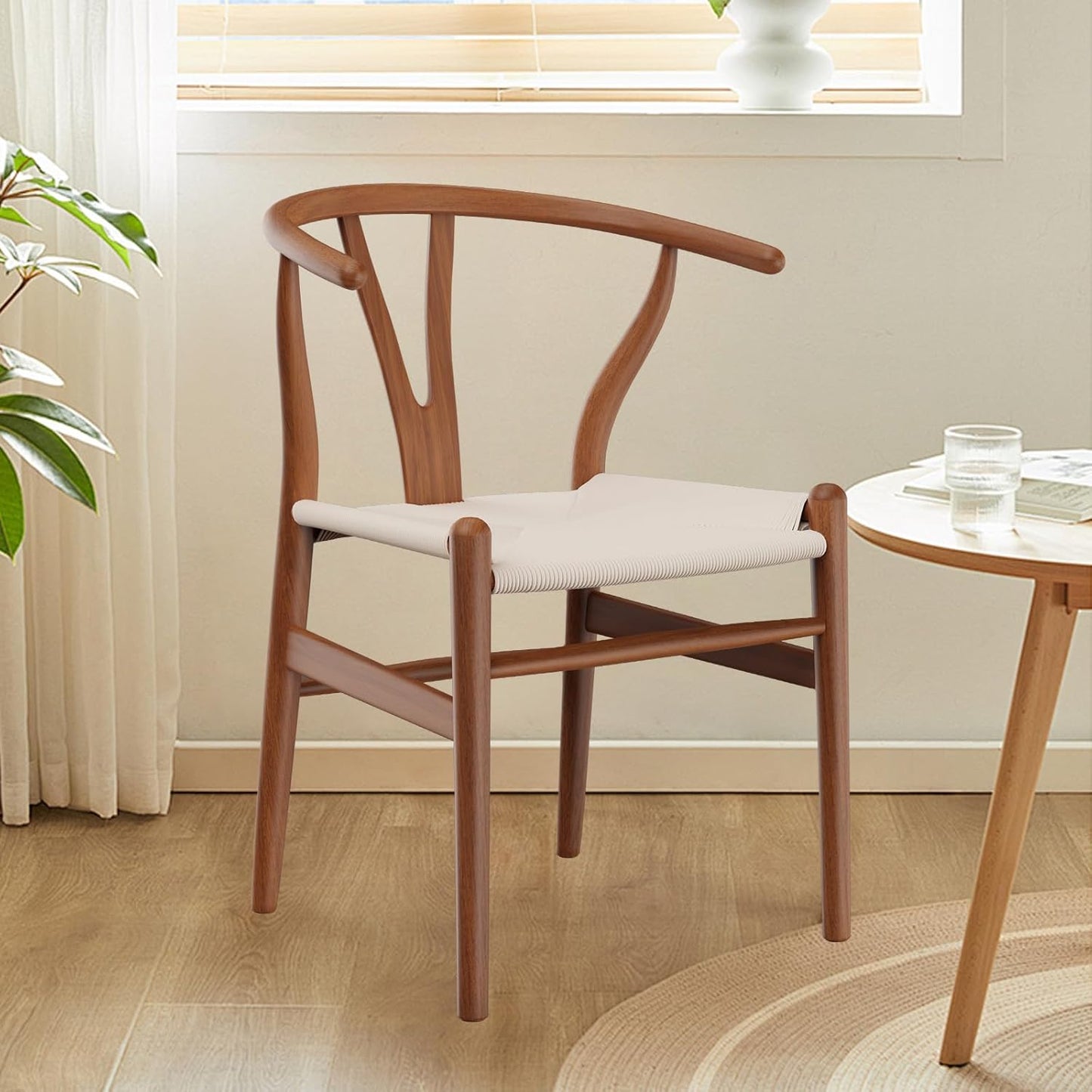 Tomile Solid Wood Wishbone Chair Y Chair Mid-Century Armrest Dining Chair, Hemp Seat (Ash Wood - Walnut., Pack of 1)