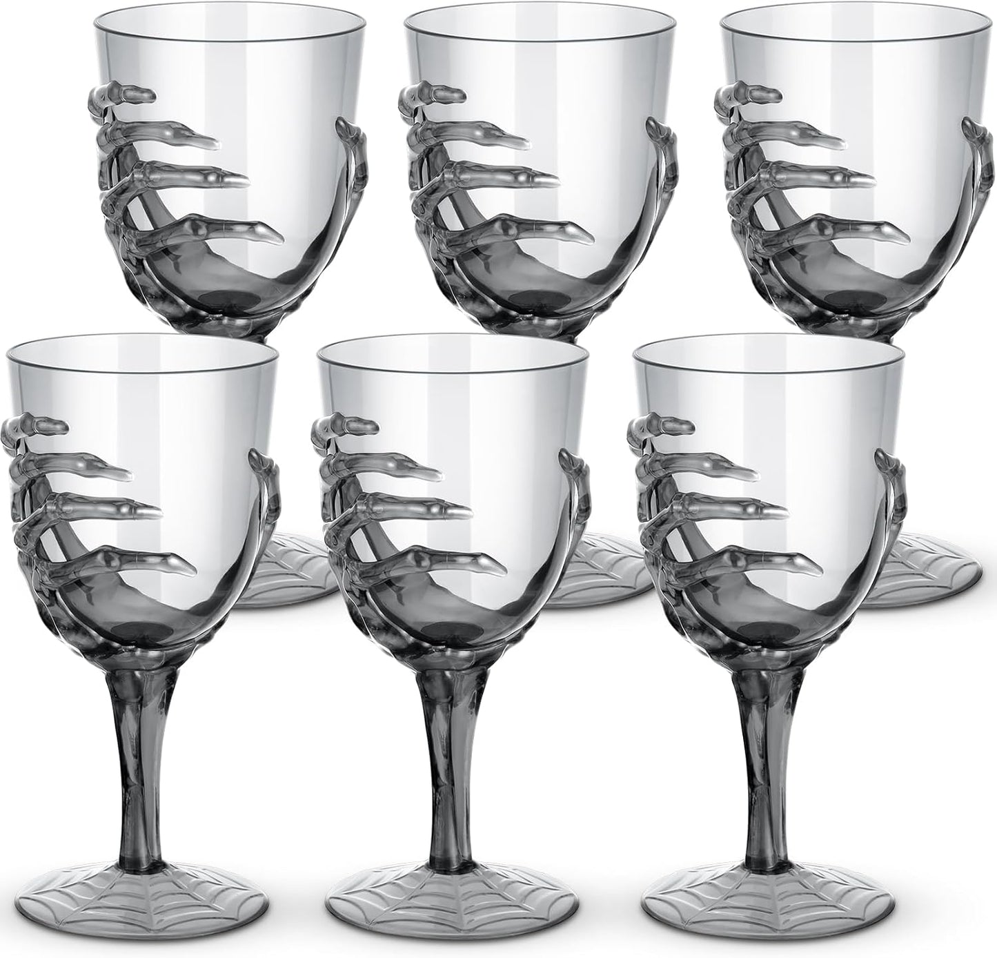 Dandat 6 Pcs Halloween Skeleton Hand Goblets 12oz Clear Plastic Halloween Cups Skull Wine Glass Set for Creepy Spooky Party Decorations (Black)