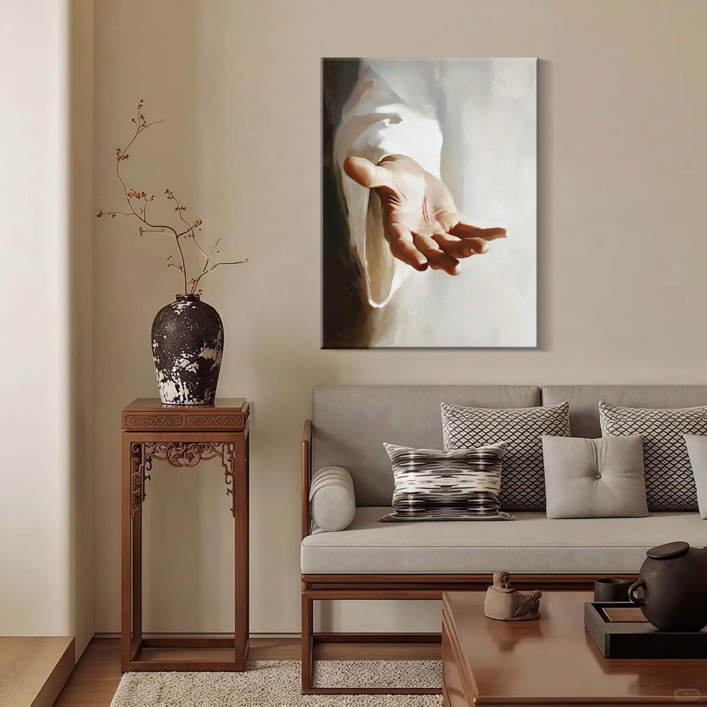 Framed Canvas Jesus Hands Wall Decor Wall Art Gallery Decor Unique Print Wall Decor for Living Room Bedroom Church Home Decor 12x16 Inch Ready to Hang