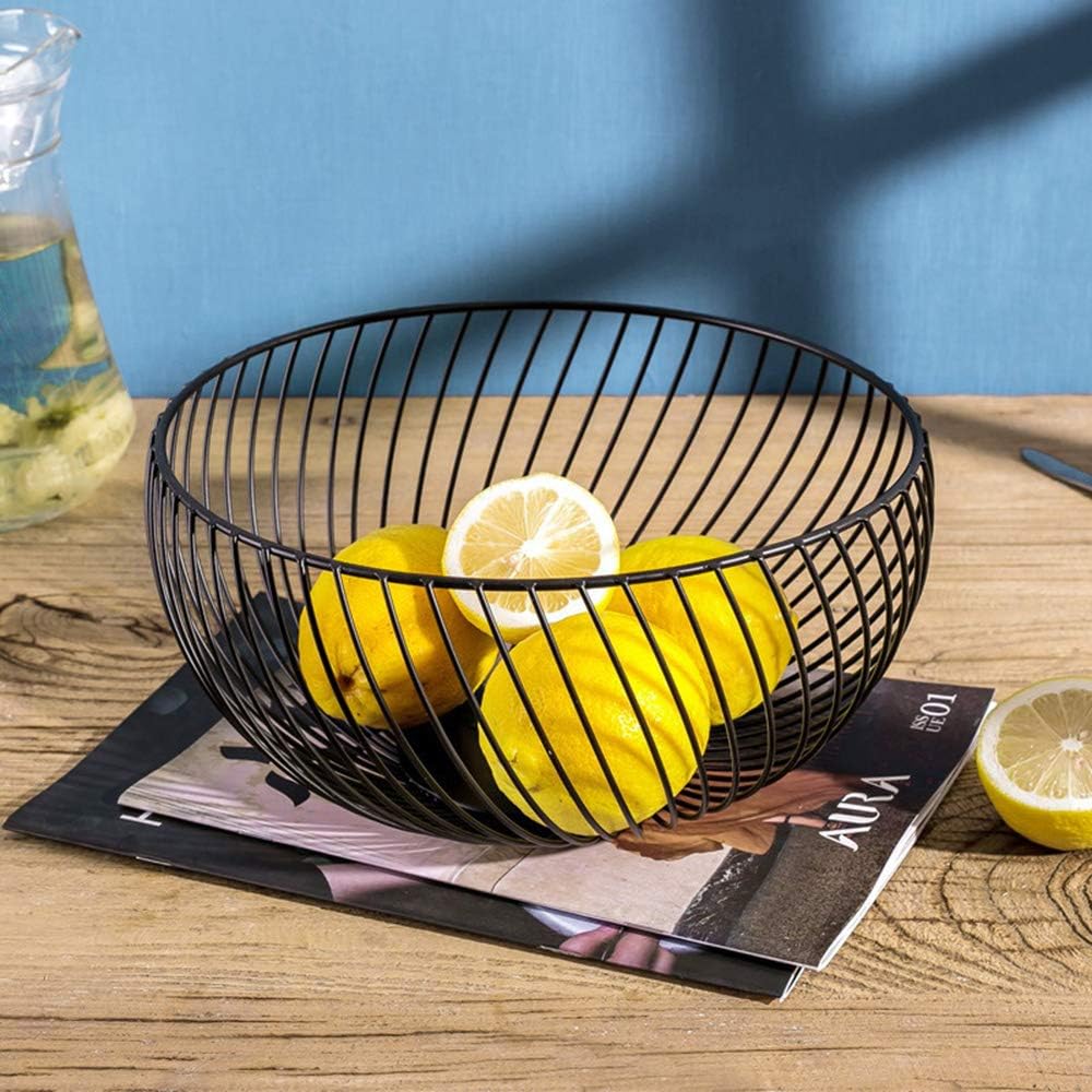 Fruit Basket for Kitchen - Wire Fruit Basket Holder for Lemon, Potato, Onion - Black Countertop Fruit Bowl - 10.2 In (Round B)