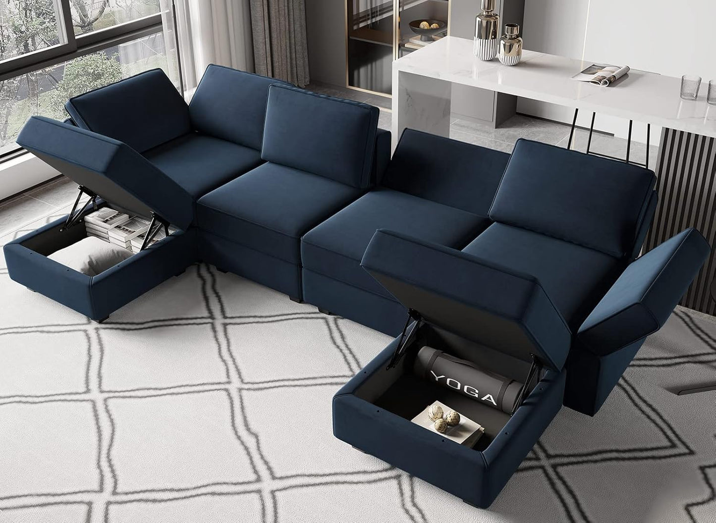 Belffin Modular Sectional Sofa U Shaped Velvet Couch with Reversible Chaise Oversized Couch with Ottoman Blue…
