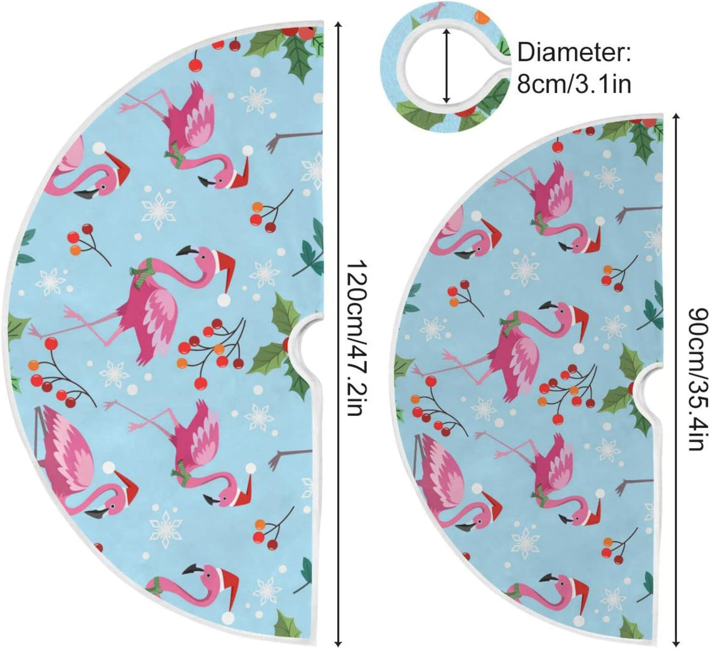 Christmas Flamingo Snowflake Tree Skirt, Seasonal Tree Mat Holiday Party Supplies Ornaments Indoor Outdoor Decorations for Tabletop Trees 35.4 Inches