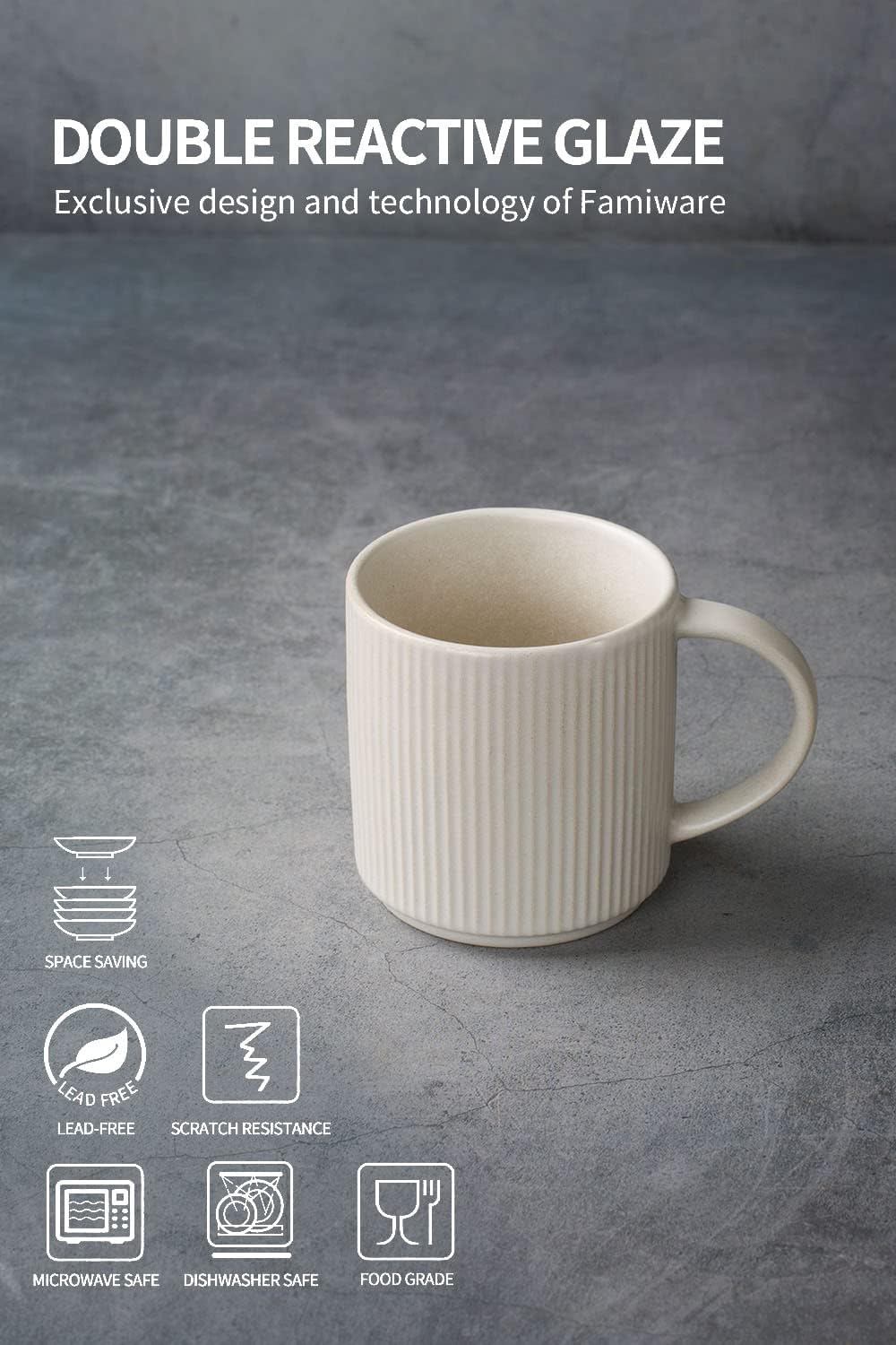 famiware Coffee Mug Set for 6, Star 12 oz Catering Mugs Cup Set with Handle for Coffee, Tea, Cocoa, Milk - Ceramic Stoneware Drinkware Set, Matte White