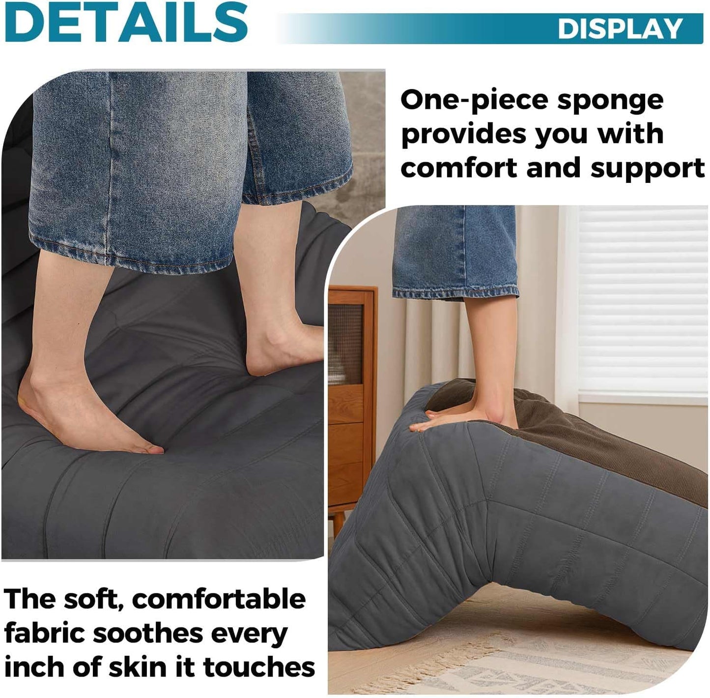 Modern Living Room Chair, Big Bean Bag Adult Floor Sofa, Togo Recliner Memory Foam Lazy Couch Suitable Balcony for Fireside Chair (Dark Grey)