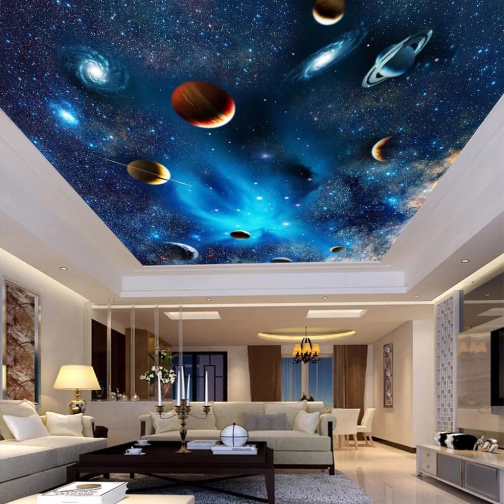 Custom Galaxy Ceiling Wallpaper 3D Space Mural Peel and Stick Wallpaper Galaxy Planet Landscape Ceiling Wall Paper Living Room Wall Murals