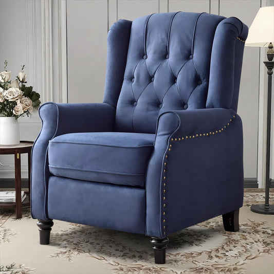 EBELLO Pushback Recliner Chair, Fabric Armchair Push Back Recliner with Rivet Decoration, Single Sofa Accent Chair for Living Room, Bedroom, Navy Blue