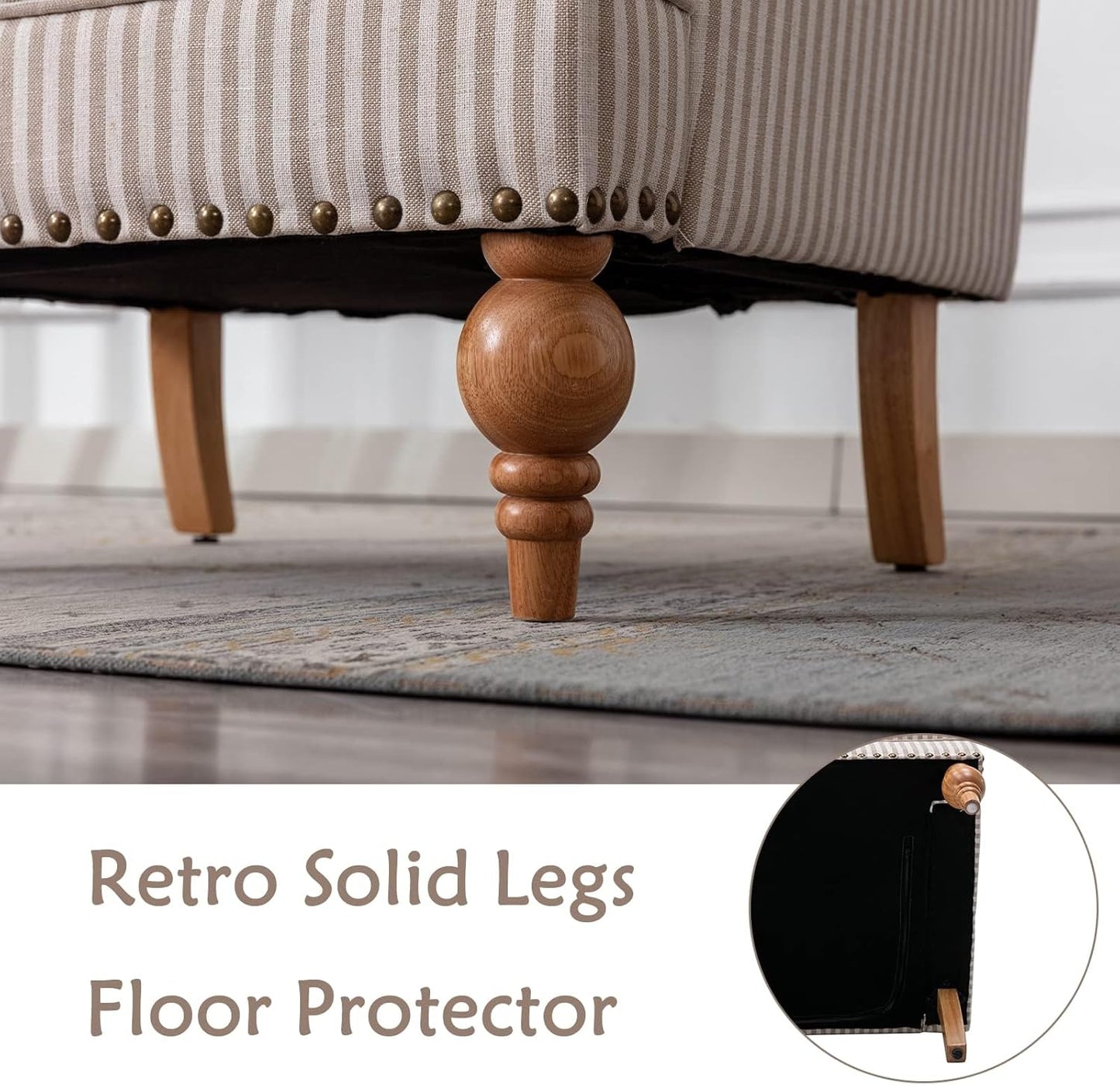 chairus Linen Accent Chair for Living Room Upholstered Mid Century Modern Single Sofa Chair with Solid Wood Legs Comfy Reading Chair Armchair for Bedroom/Office Room/Recption/Lounge, Khaki Stripe