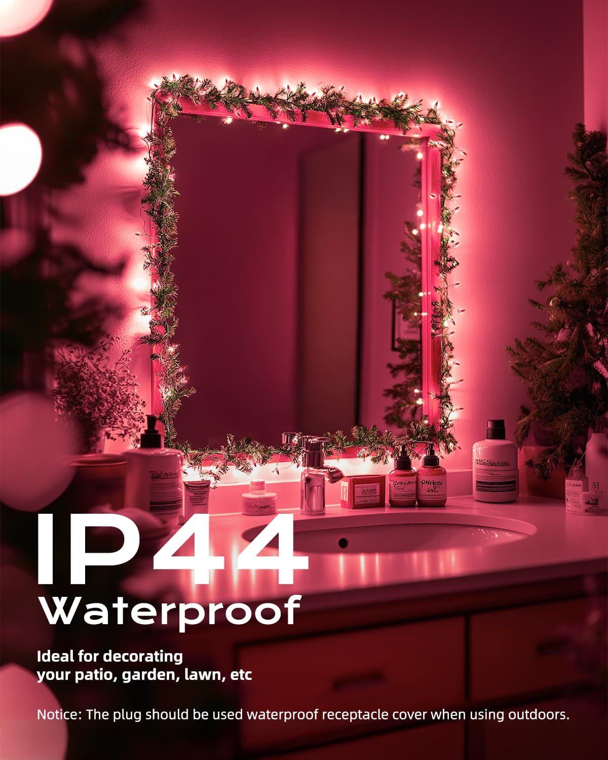 Brightown Pink Mini String Lights, 100-Count 26.5ft Incandescent Bulb Valentine's Day Fairy Lights for Indoor Holiday Decoration, Christmas Tree Garland Wedding Party Multi-Use Decor, White Wire