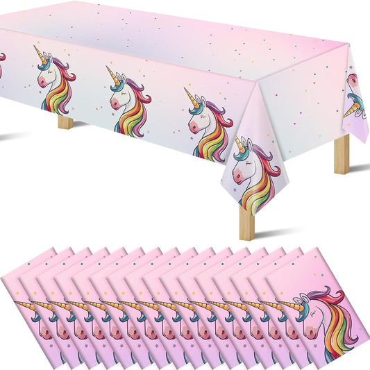 16Pcs Unicorn Tablecloths for Birthday Party, Unicorn Plastic Table Cover Disposable Party Table Cloths, unicórnio Festa Supplies for Baby Shower and Birthday Decoration for Girls (54'' x 108'')