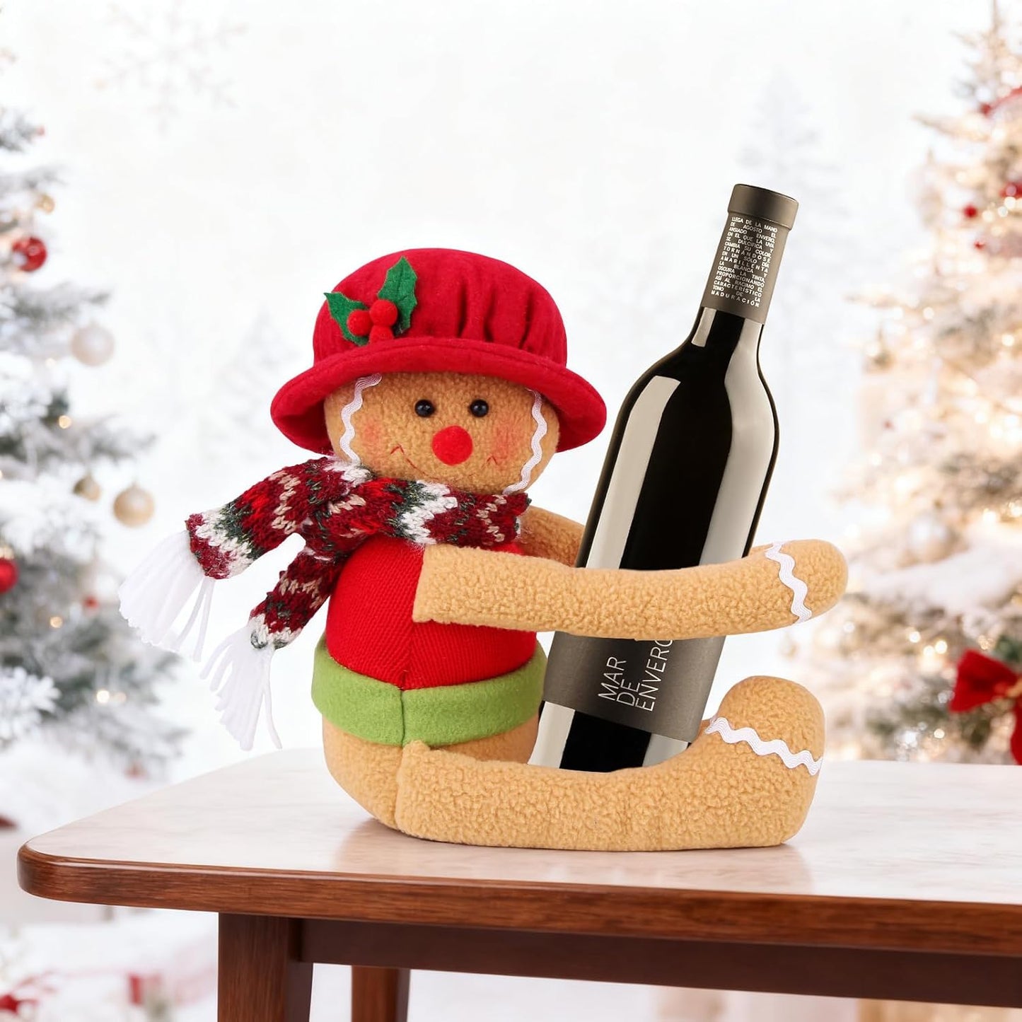 Gingerbread Christmas Tree Topper Decorations, Unique Funny Xmas Gingerbread Ornament Doll Plush Tree Hugger Decor for Wine Bottle Curtain Christmas Tree Ginger Bread Home Decor (Female Gingerbread)