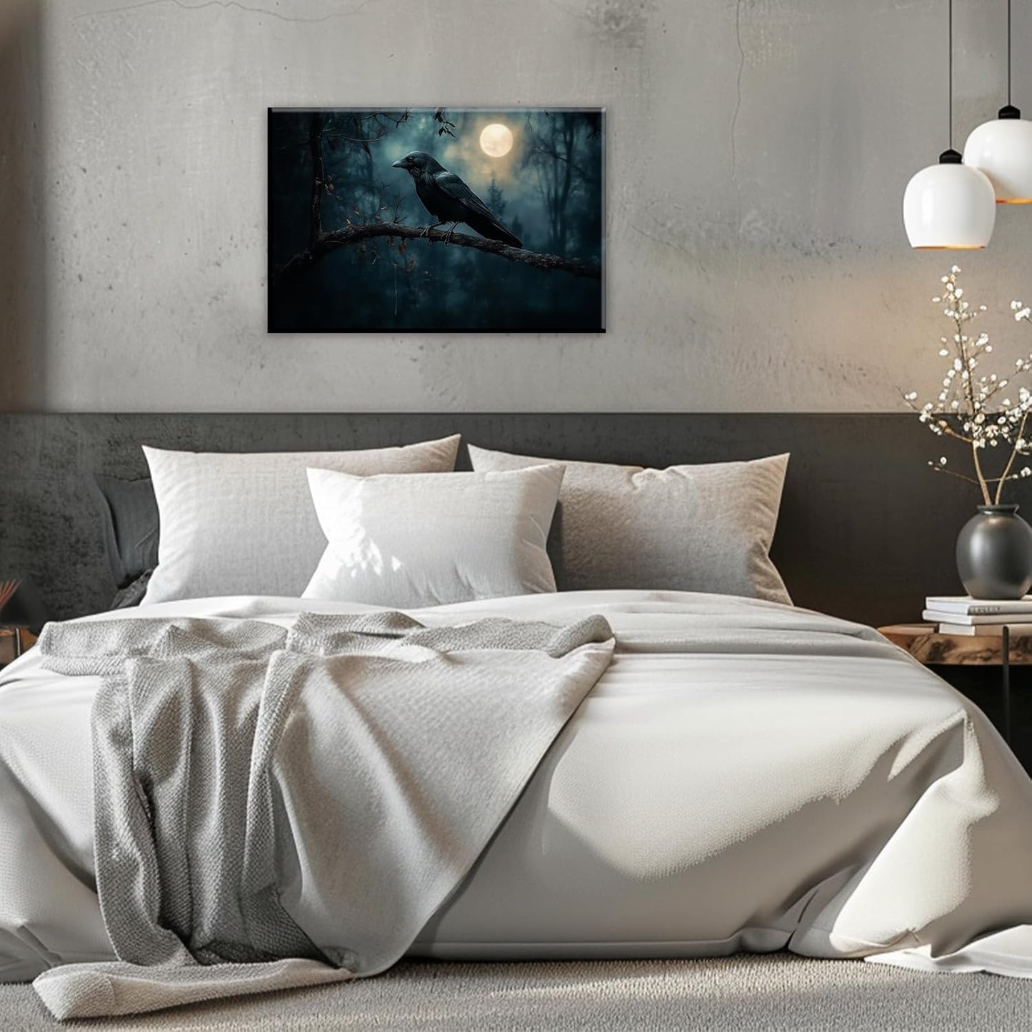 Crow Picture Wall Art Black Crow Canvas Prints Vintage Halloween Decoration Gothic Raven Art Poster Dark Academia Spooky Painting Horror Picture Home Decor(Artwork-2,20"x30")