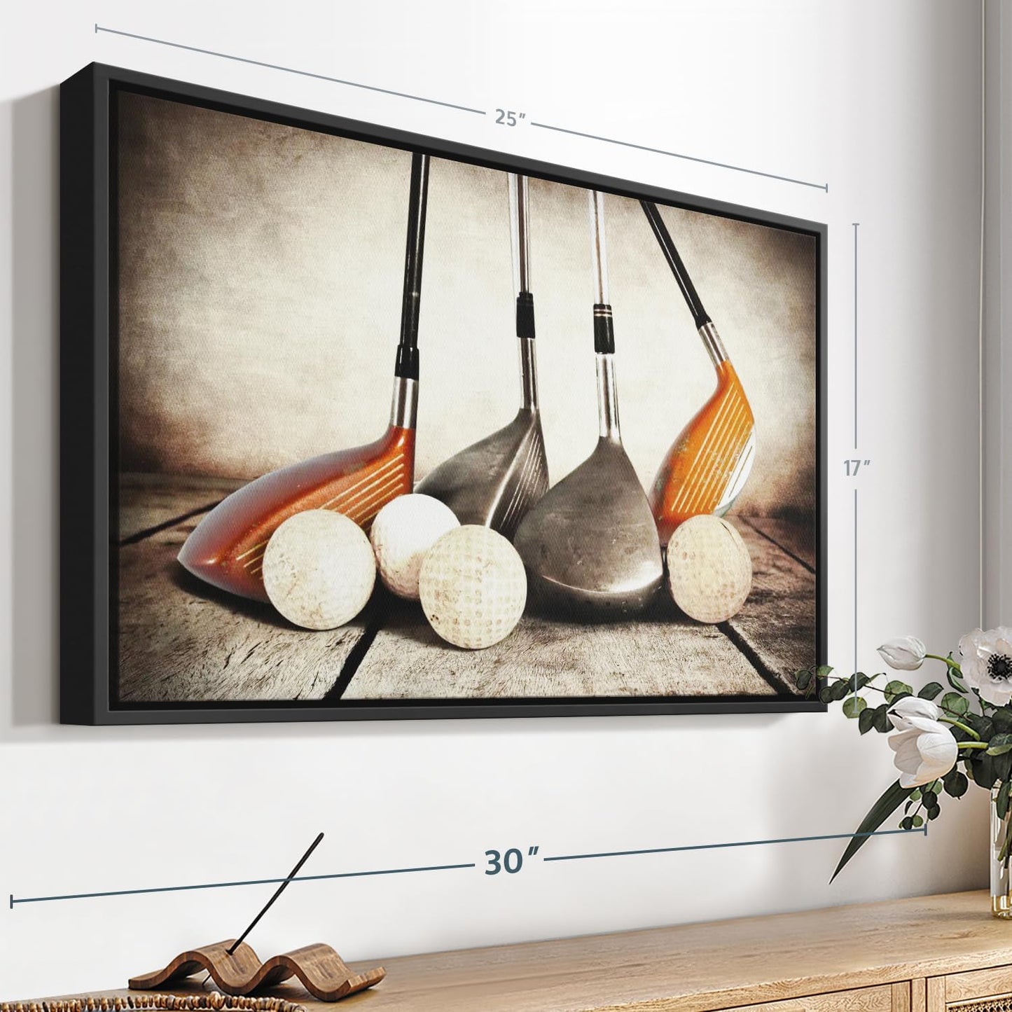 Elephant Stock Golf Sets Wall Art - Horizontal Framed Canvas - 1-Piece Mancave Wall Decor - Photography Sports Canvas Print - Yellow and Brown Decor for Wall - 25" X 17"