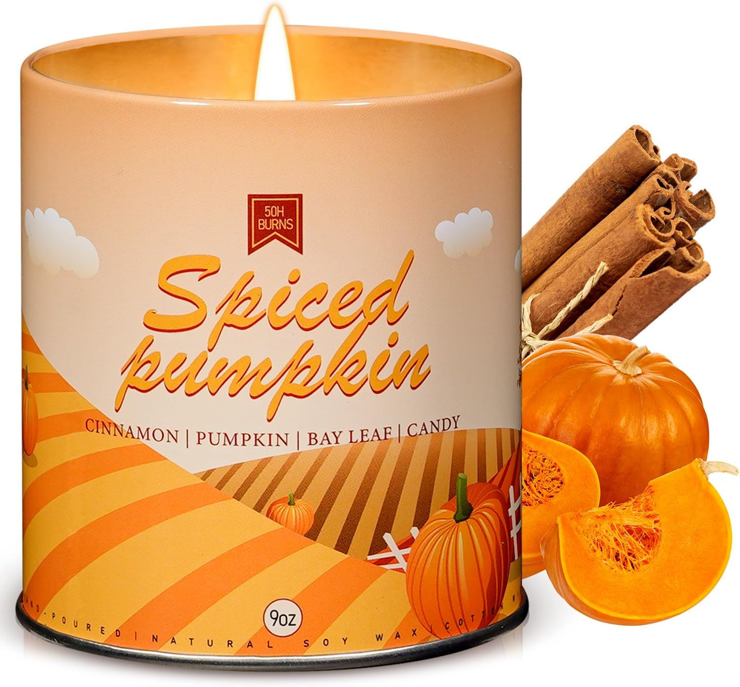 Pumpkin Candle, Fall Scented Candles for Halloween Easter Thanksgiving Day, 9oz Aromatherapy Soy Wax Non Toxic Candle for Home Scented 40 Hours Bruning- Birthday Halloween Gifts for Women Men