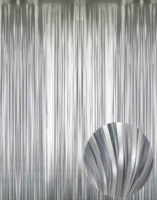 GOER 3.2 ft x 8.2 ft Metallic Tinsel Foil Fringe Curtains Party Photo Backdrop Party Streamers for Birthday,Graduation,New Year Eve Decorations Wedding Decor (4 Pcs,Matte Silver,Thick Material)