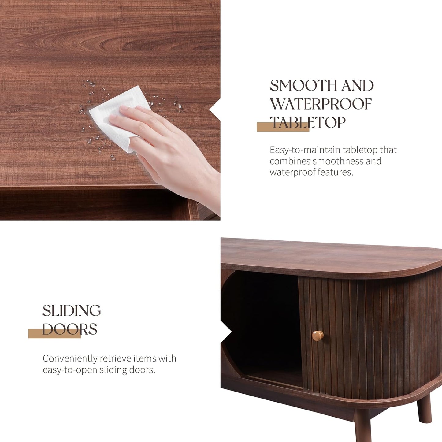 Merax Modern Fluted TV Stand for 75" TVs, Mid-Century Entertainment Center Tambour Door Media Console TV Cabinet with Rattan-Front Drawer for Living Room, Curved Profile Design