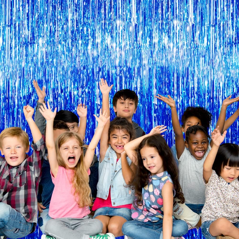 GOER 6.4 ft x 9.8 ft Metallic Tinsel Foil Fringe Curtains,Pack of 2 Party Streamer Backdrop for Birthday,Graduation Decorations and New Year Eve (Navy Blue)