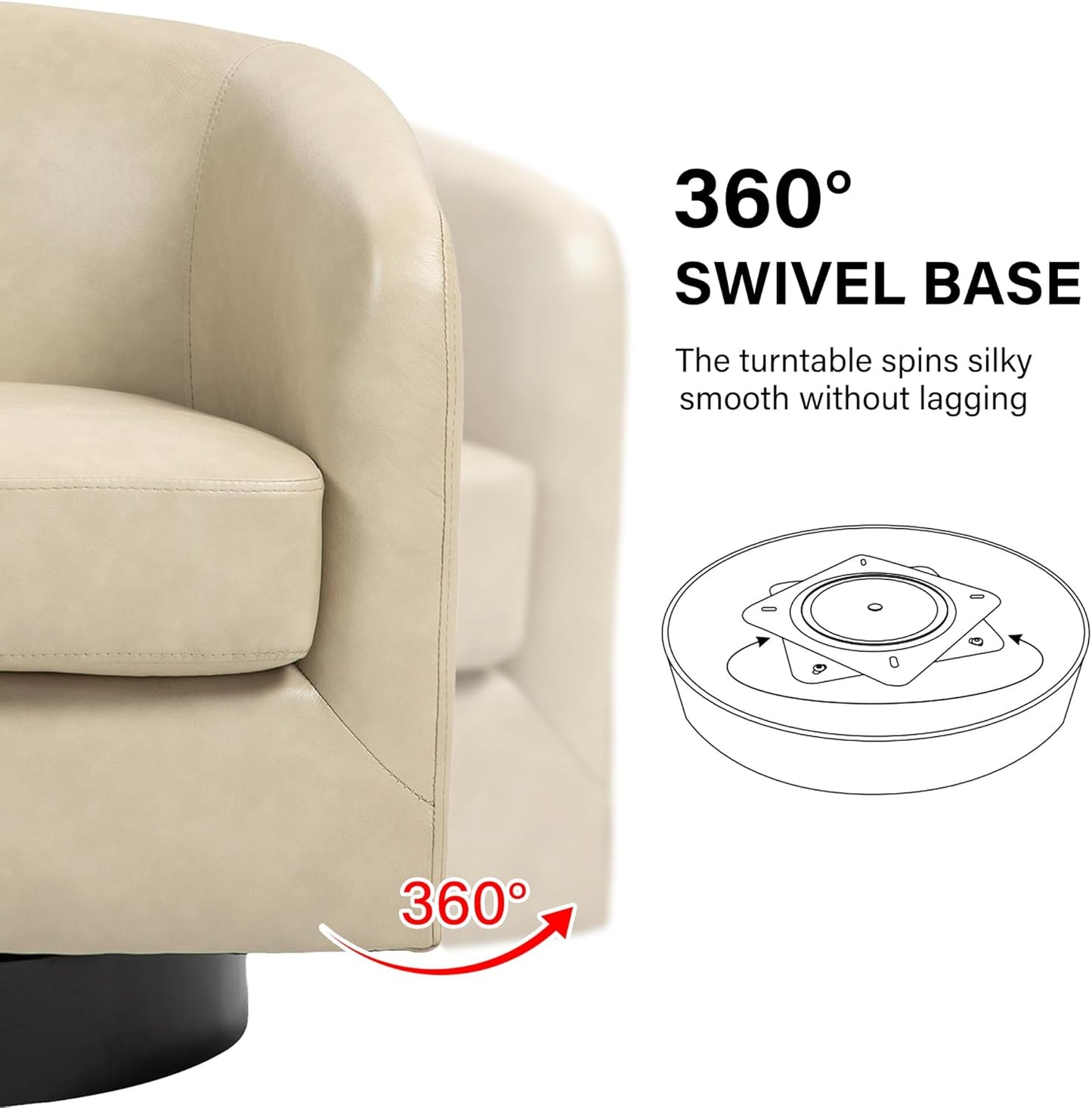 Swivel Barrel Accent Chair, Modern Round Faux Leather Arm Chair for Living Room, Bedroom, Comfy Club Reading Chairs for Adults(Faux Leather, Cream, Set of 2)