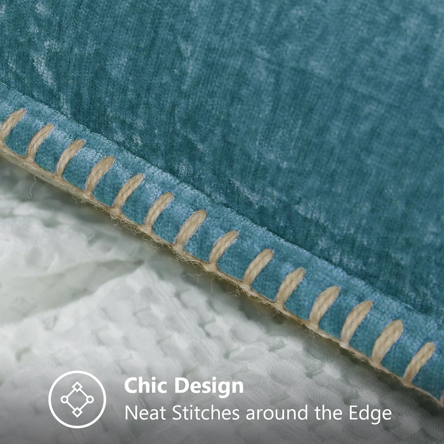 decorUhome Chenille Soft Throw Pillow Covers 16x16 Set of 2, Farmhouse Velvet Neutral Decorative Euro Pillow Covers with Stitched Edge for Couch Sofa Bed Home Decor, Teal