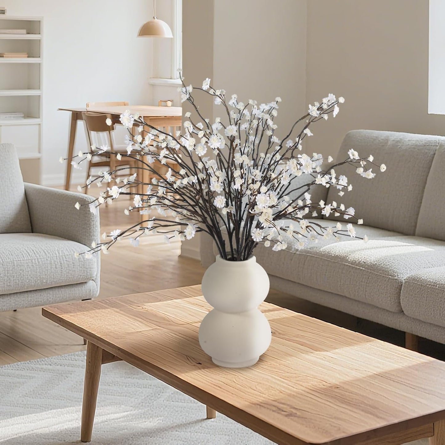 Geegoods 10 Stems White Faux Flowers for Vase – Real Touch Artificial Baby Breath Branches Long Stem for Tall Vase Indoor Home Table Centerpieces Decoration