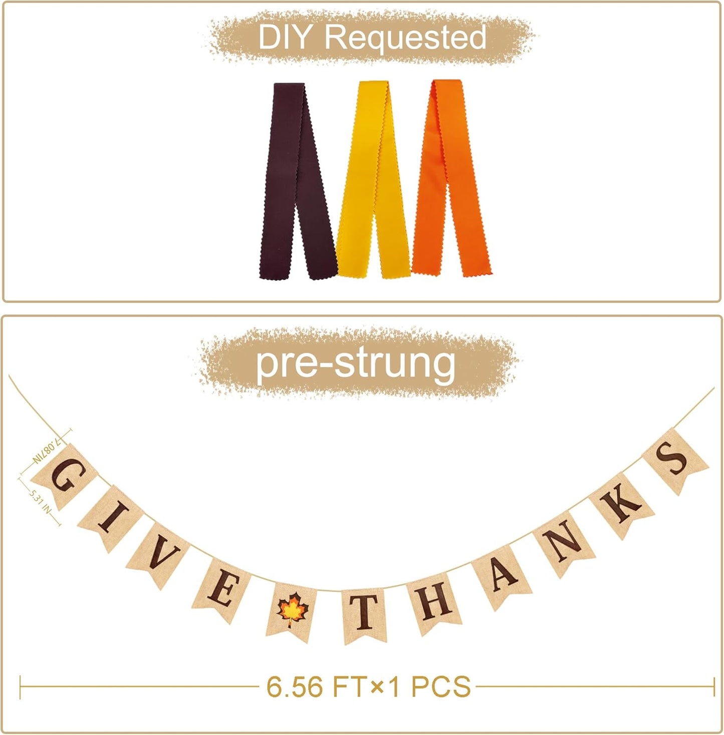 Thanksgiving Maple Leaf Burlap Pennant Banner Flag Felt Give Thanks Sign and Maple Leaf Pattern with Fall Color Ribbon for Thanksgiving Day Fall Autumn Harvest Birthday Party Decorations Supplies