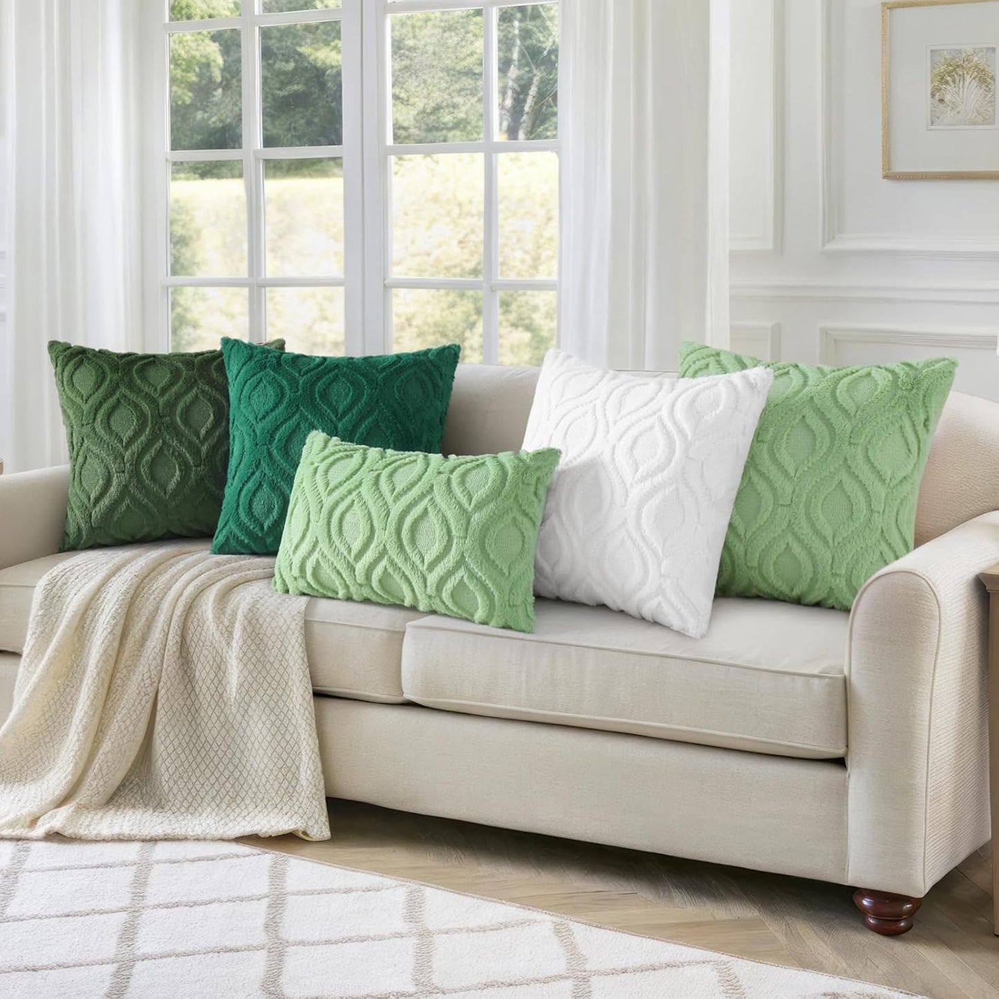 decorUhome Fall Throw Pillow Covers 16x16 Inch Set of 2, Soft Plush Decorative Faux Fur White Solid Couch Pillow Covers, Accent Farmhouse Neutral Square Euro Pillow Cases for Sofa Bed Living Room