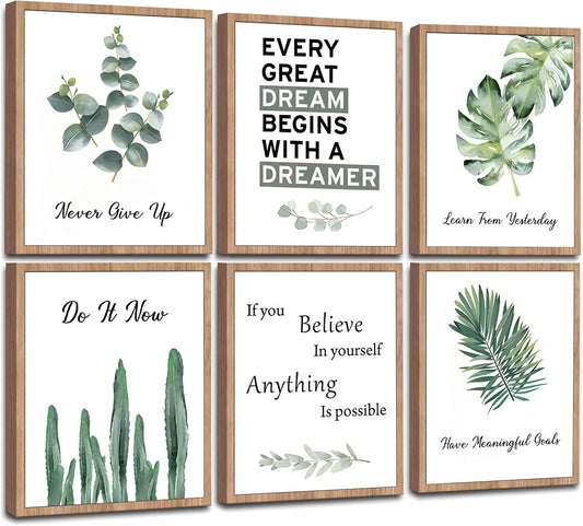 FRAMED Inspirational Wall Decor, Positive Affirmations & Motivational Art for Office, Bedroom & Classroom (Set of 6, 8x10in, Framed)