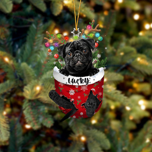 Black Pug Dog Christmas Ornament, Black Pug in Snow Pocket Christmas Tree Ornament, Dog Lovers Gift Idea Xmas Decor, Christmas Decorations for Tree, Christmas Ornament Gift for Dog Lovers