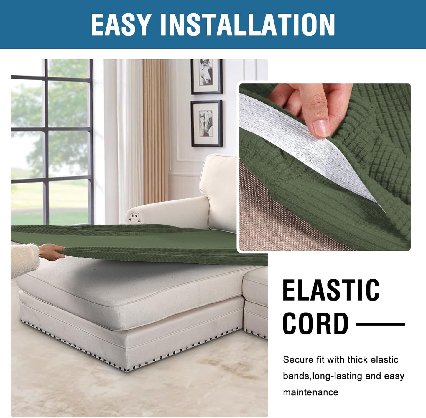 H.VERSAILTEX Super Stretch Individual Chaise Cover Sectional Couch Covers for L Shaped Sofa Both Left/Right Featuring Thick Jacquard Textured Twill Fabric (1 Piece Chaise Cover, Bronze Green)