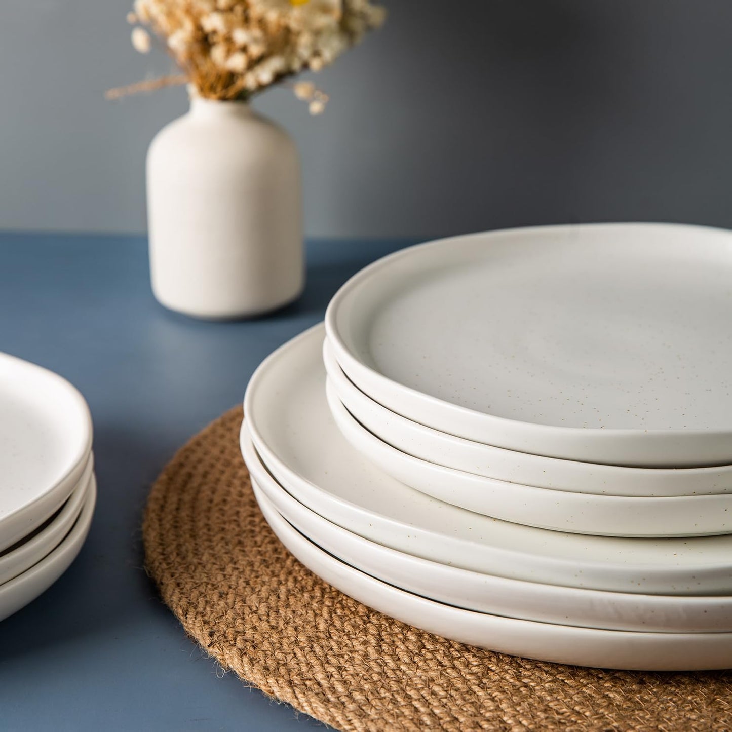 AmorArc Ceramic Dinnerware Sets, Wavy Rim Stoneware Plates and Bowls Sets, Highly Chip and Crack Resistant | Dishwasher & Microwave & Oven Safe Dishes set, Service for 6 (18pc)-Matte Speckled White