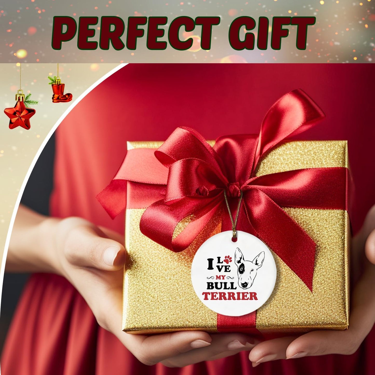 Bull Terrier Dog Ornaments, Dog Ornaments for Christmas Tree, Bull Terrier Gifts, I Love My Bull Terrier Ceramic Christmas Ornaments, Bull Terrier Decorative Hanging Ornament 486