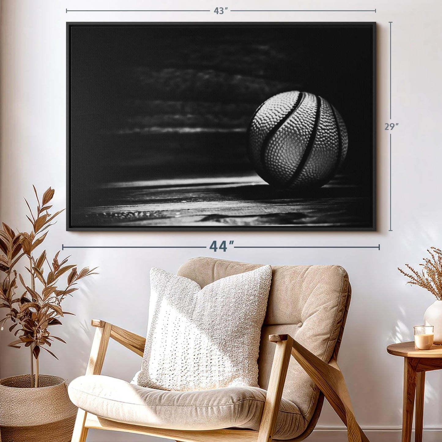 ElephantStock Basketball Wall Art - Horizontal Framed Canvas - 1-Piece Hallway Wall Decor - Photography sports Canvas Print - Black and Gray Decor for Wall - 43" X 29"