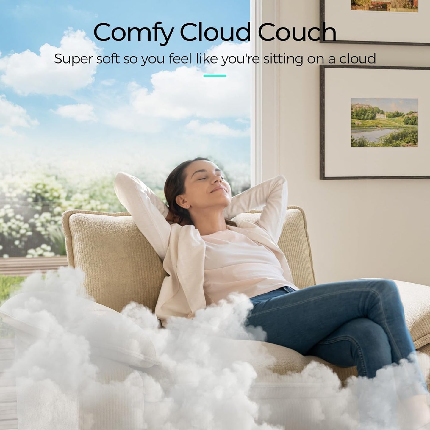 LINSY HOME Sofa Chair with Movable Ottoman - Corduroy Cloud Couch Chair Soft Comfy Modern Sofa Chaise Single Sleeper Chair Bed for Living Room Apartment Office, Beige