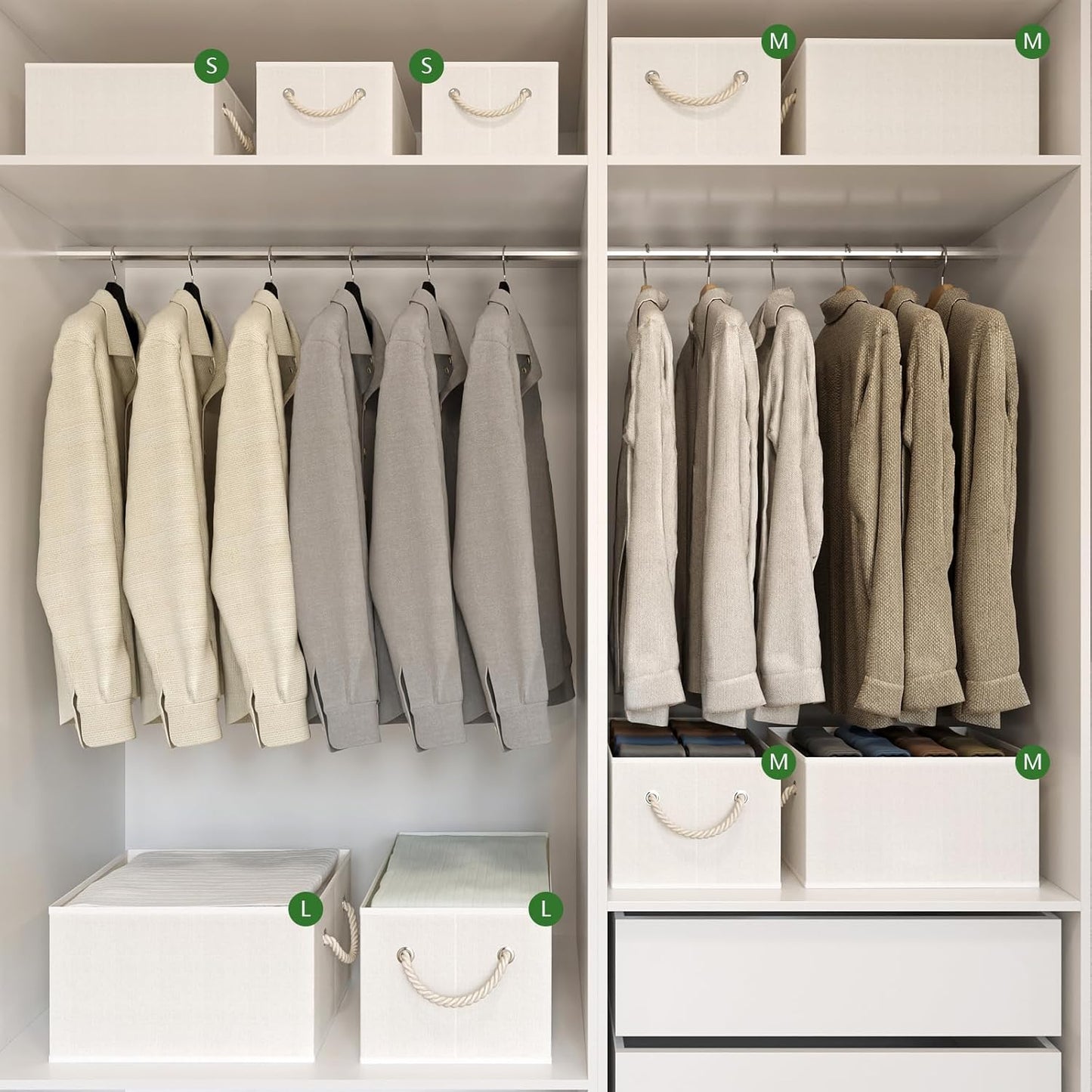 Closet Storage Bins, Linen Closet Organizers and Storage Basket for Shelves, Collapsible Shelf Baskets for Organizing Shelves, Bedroom Clothes Basket, Beige, 3 Pack