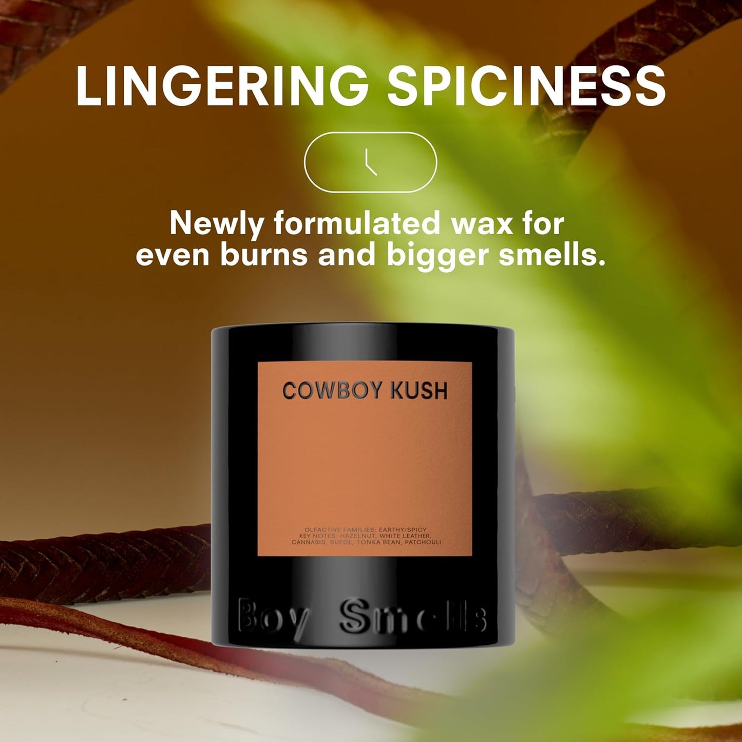 Boy Smells - Cowboy Kush Scented Candles for Men and Women - 8.5 oz - Soy, Coconut Wax Candle Blend - Aromatic Candles for Home with Suede, Saffron and Patchouli - 50-Hour Burn - Cotton Wick