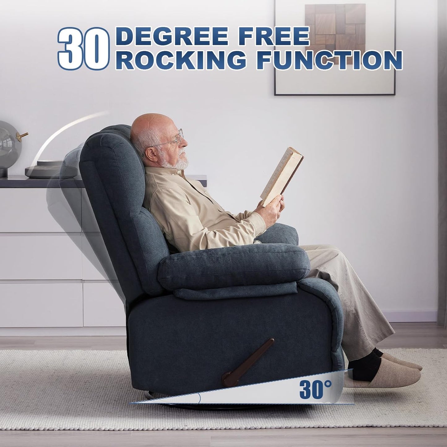 Oversized Recliner Chair, 360° Swivel Rocker Recliner for Big Man, Extra Wide Manual Recliner, Overstuffed Soft Rocking Sofa Chair, Overstuffed Soft Rocking Sofa Chair for Living Room(Grey)