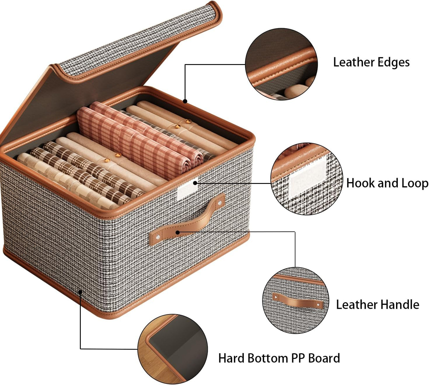 Tuza 2 Pack Storage Bins with Lids, Collapsible Closet Organizer Container, Fabric Organizer Box with Handles, Decorative Storage Boxes with Lids for Organizing Clothes, Books, Light Grey, Large