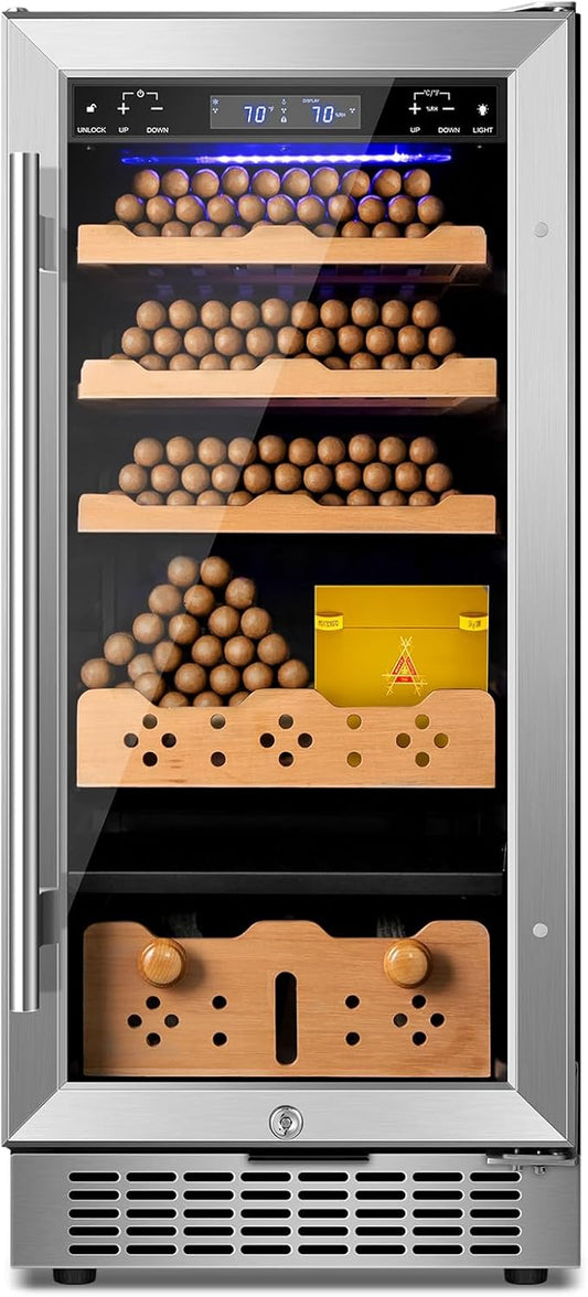 Electric Cigar Humidor,15 Inch Upgraded Large Capacity Electric Cigar Cabinet with Powerful Compressor, Digital LED Screen, Safety Lock,Smart Temperature Control,Father's Day Gift for Men