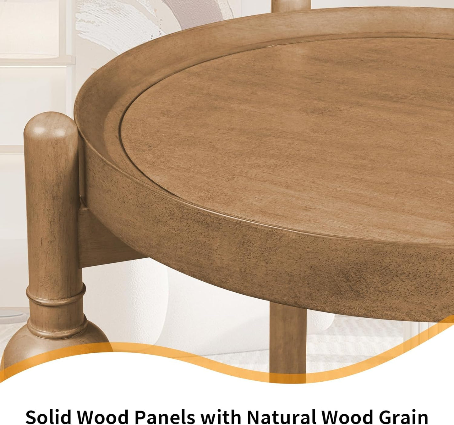 23" Round End Table, Mid Century Modern Side Table with Solid Wood Frame and Top, Small Night Stand for Living Room Office Apartment, Wood