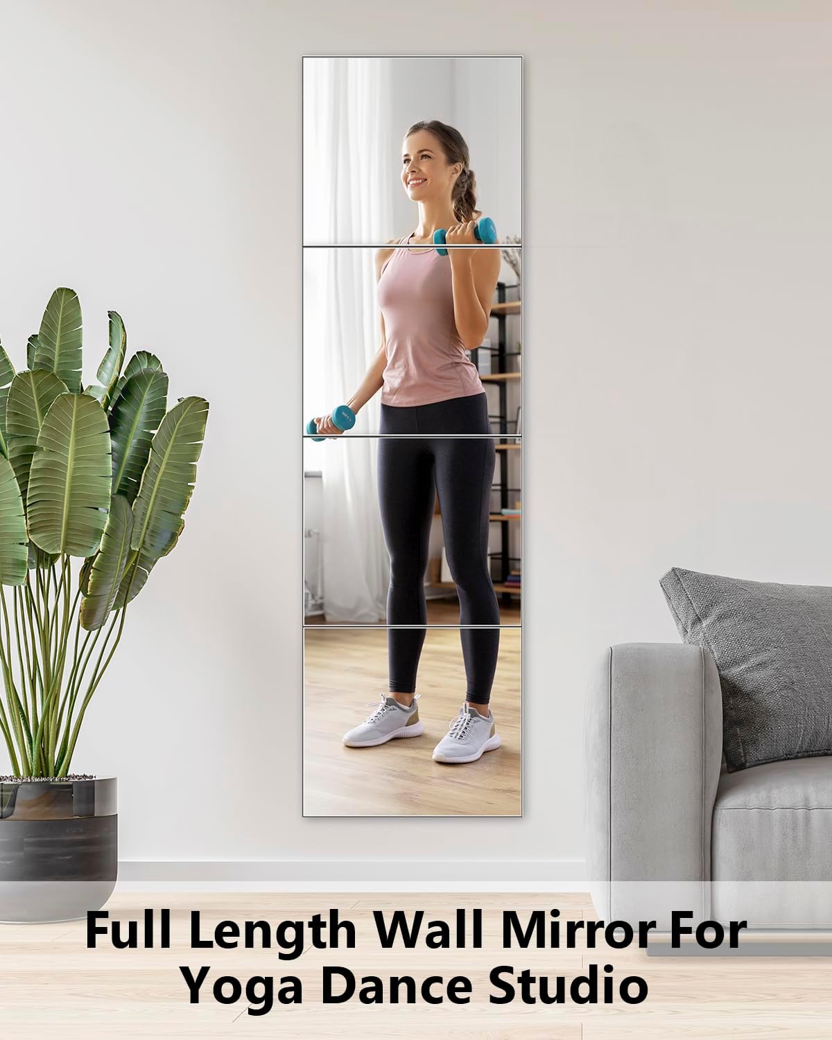 Full Length Wall Mirror Tiles, 12'' x 14'' x 4PCS, Acrylic Unbreakable Full Body Mirror for Bedroom Squares Shatterproof Mirror Sheets Wall Mounted for Home Gym Door