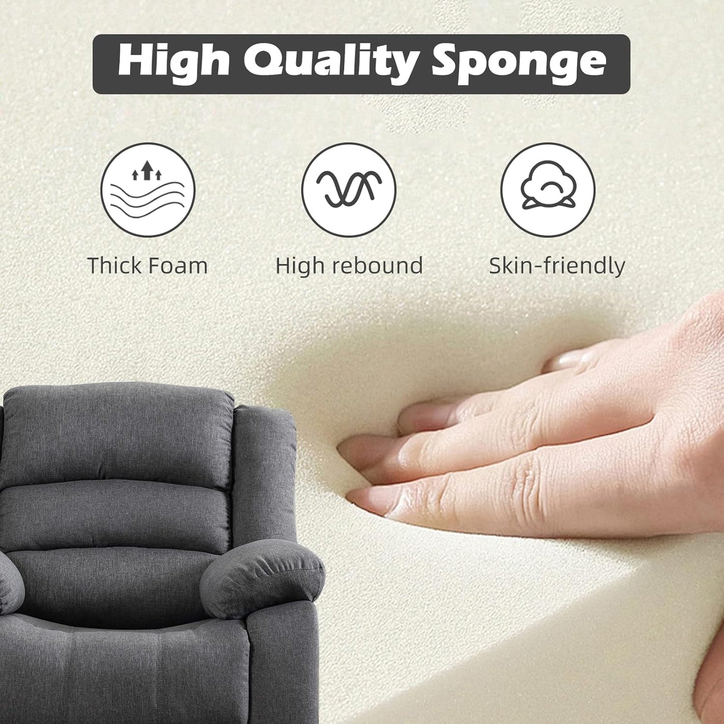 EBELLO Classic Power Recliner Chair, Oversized Electric Reclining Chair with Overstuffed Cushion and Back, Soft Fabric Adults Single Recliner Sofa for Living Room, Set of 2 Grey