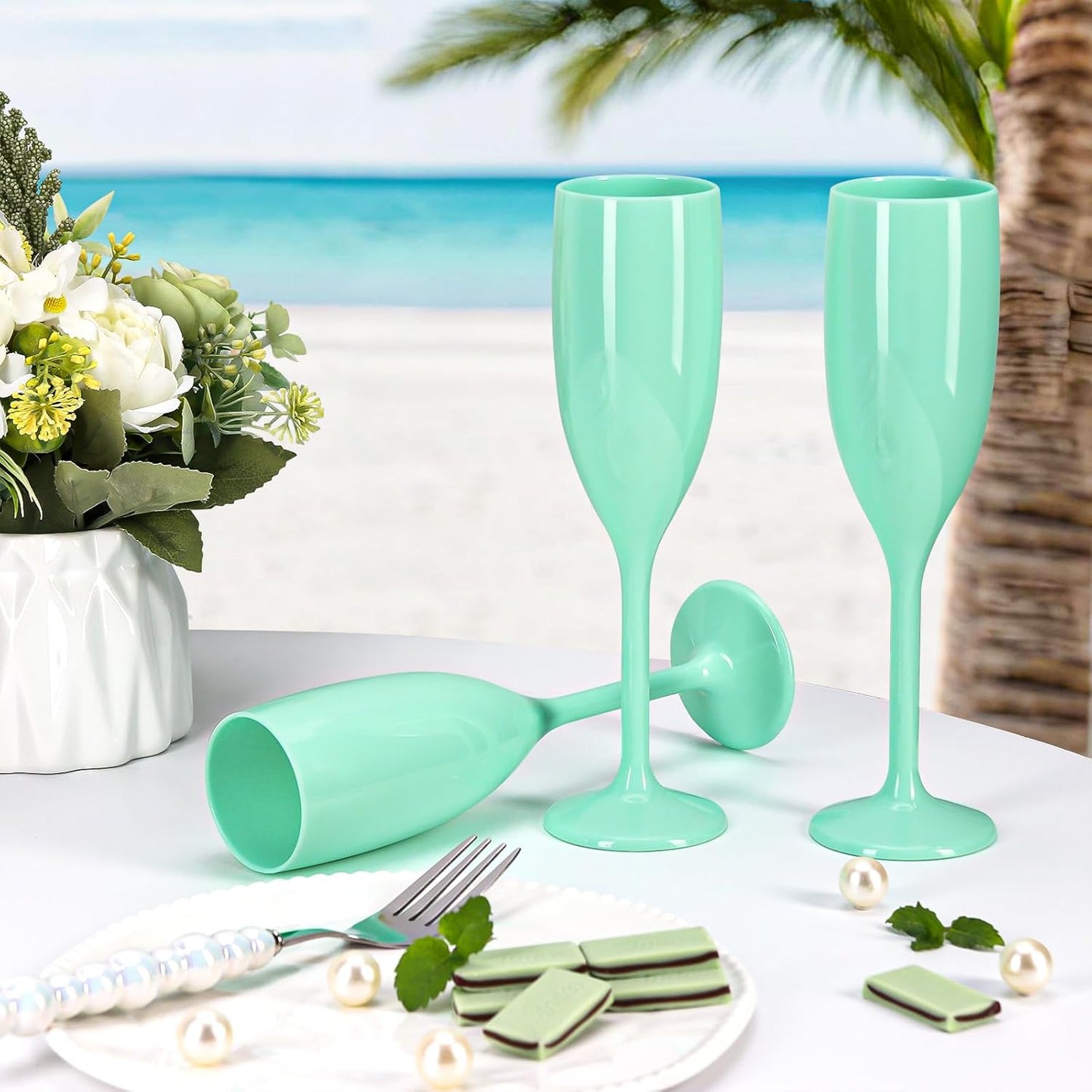 XUWAIDSGN Acrylic Champagne Flutes Toasting Glasses Unbreakable Mimosa Bar Reusable Wine Glasses Vintage Champagne Flutes Stemmed Drinking Cups 5.4 OZ for Christmas Birthday (10, Mint Green)