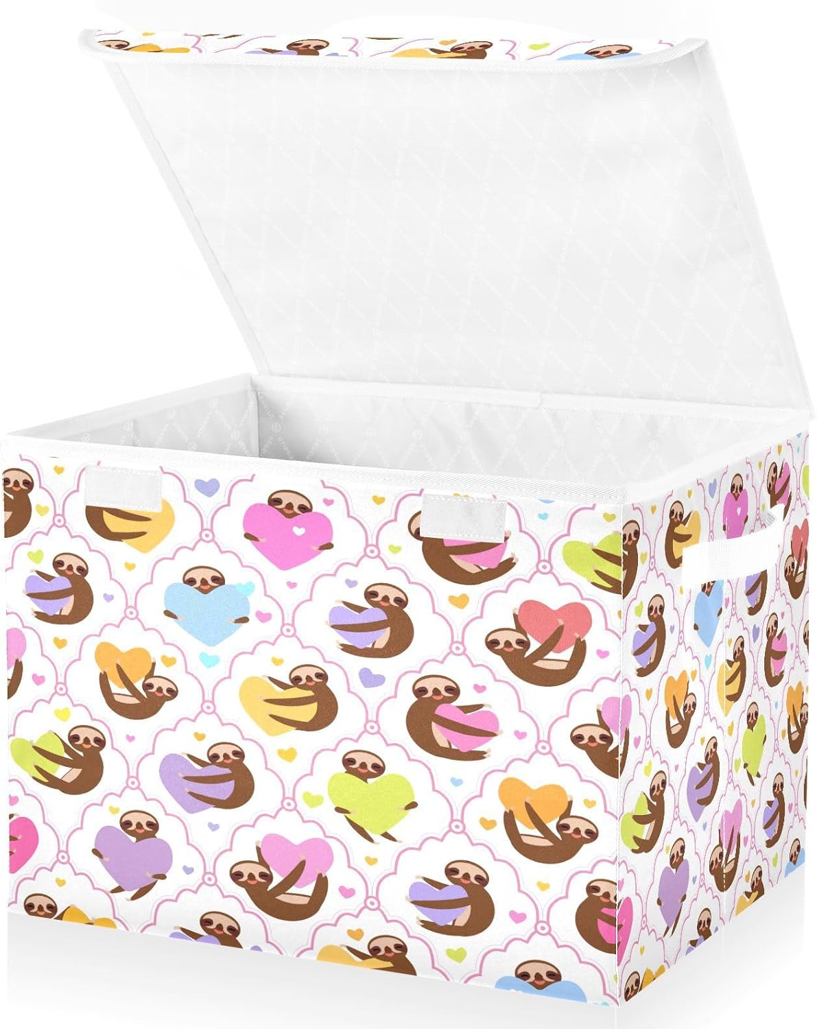 susiyo Sloth Holding Yellow Lilac fabric storage baskets with lids,Collapsible Storage Boxes,Foldable storage boxes with handles for Home,Office,Closet Organization