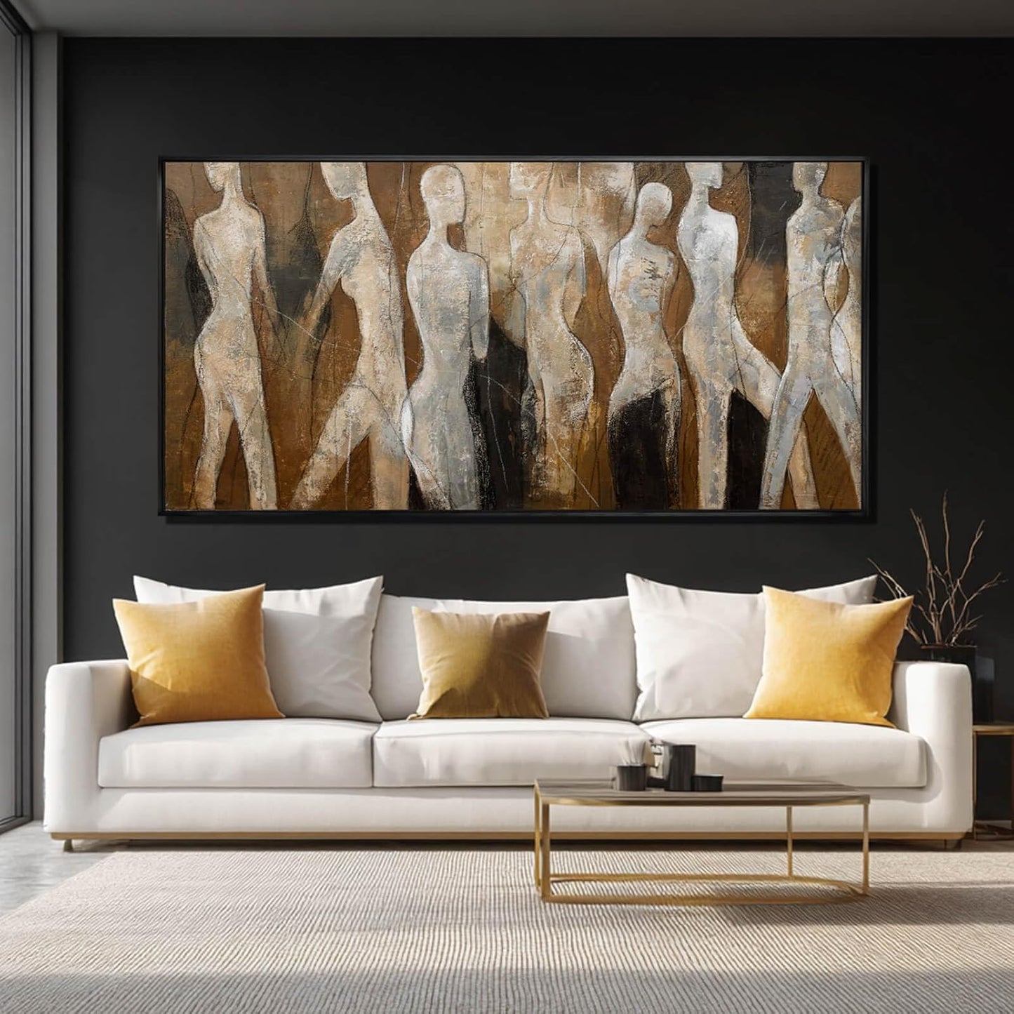 CHUDANHAO White and Brown Wall Art Graffiti Home Wall Decor Abstract Wall Pictures 24"x48" Decorations for Bedroom Dining Room Posters