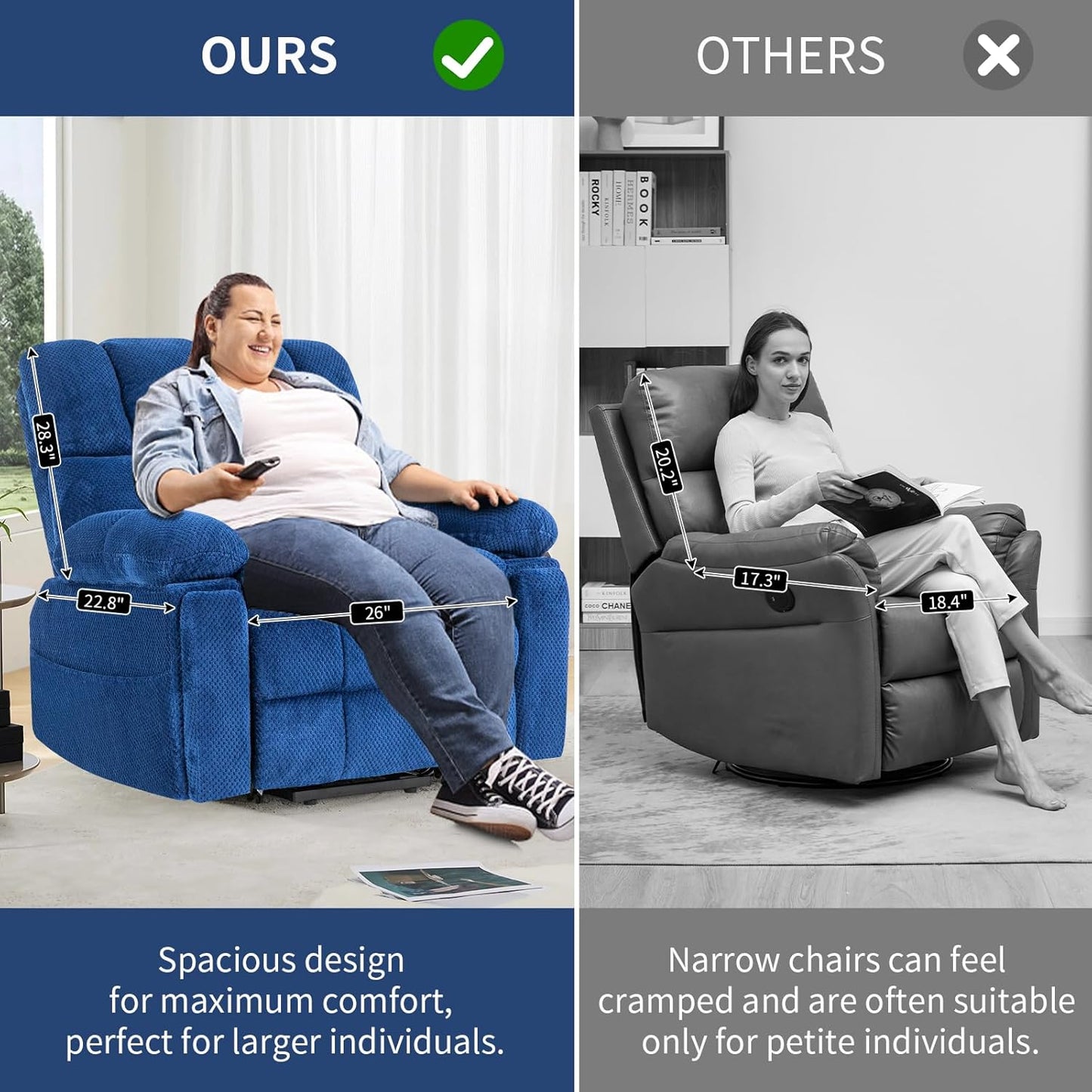 Dual Motor Power Lift Recliner Chair with Adjustable Headrest, Extended Footrest for Elderly,Oversized Recliner with Massage and Heat,USB Port,Type C,Cup Holders,Hidden Storage Box,Navy Blue