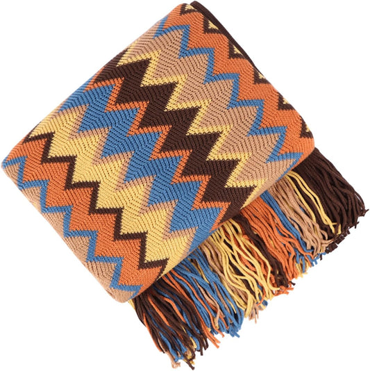 Boho Throw Blanket - Bohemian Fringe Tassels， for Bed Couch Soft ChairBlanket Double Sided (50"x70") (Yellow)